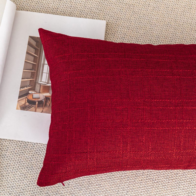 K KEVIN TEXTILE Kevin Textile Valentines Outdoor Waterproof Throw Pillow Covers Pack of 2 Decorative Square Outdoor Checkered Pillows Cushion Case Patio Pillows for Couch 12x20 inches 30x50 cm Red - Image 4